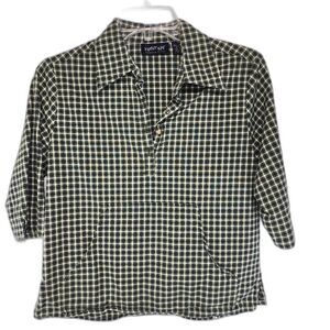 Vintage Krazy Kat Plaid Kangaroo Pocket Half Button Down Shirt Size S